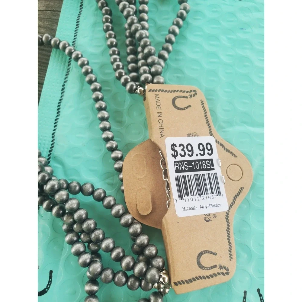 Beads-Rustic Coutures 5 strands, 12 inches Long, Silver Color Adjustable at Neck - Picture 3 of 4